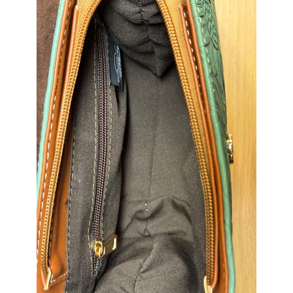 Sage Green Sunflower Embossed Tooled Artisan LEATHER Crossbody Handbag Purse - Picture 13 of 13